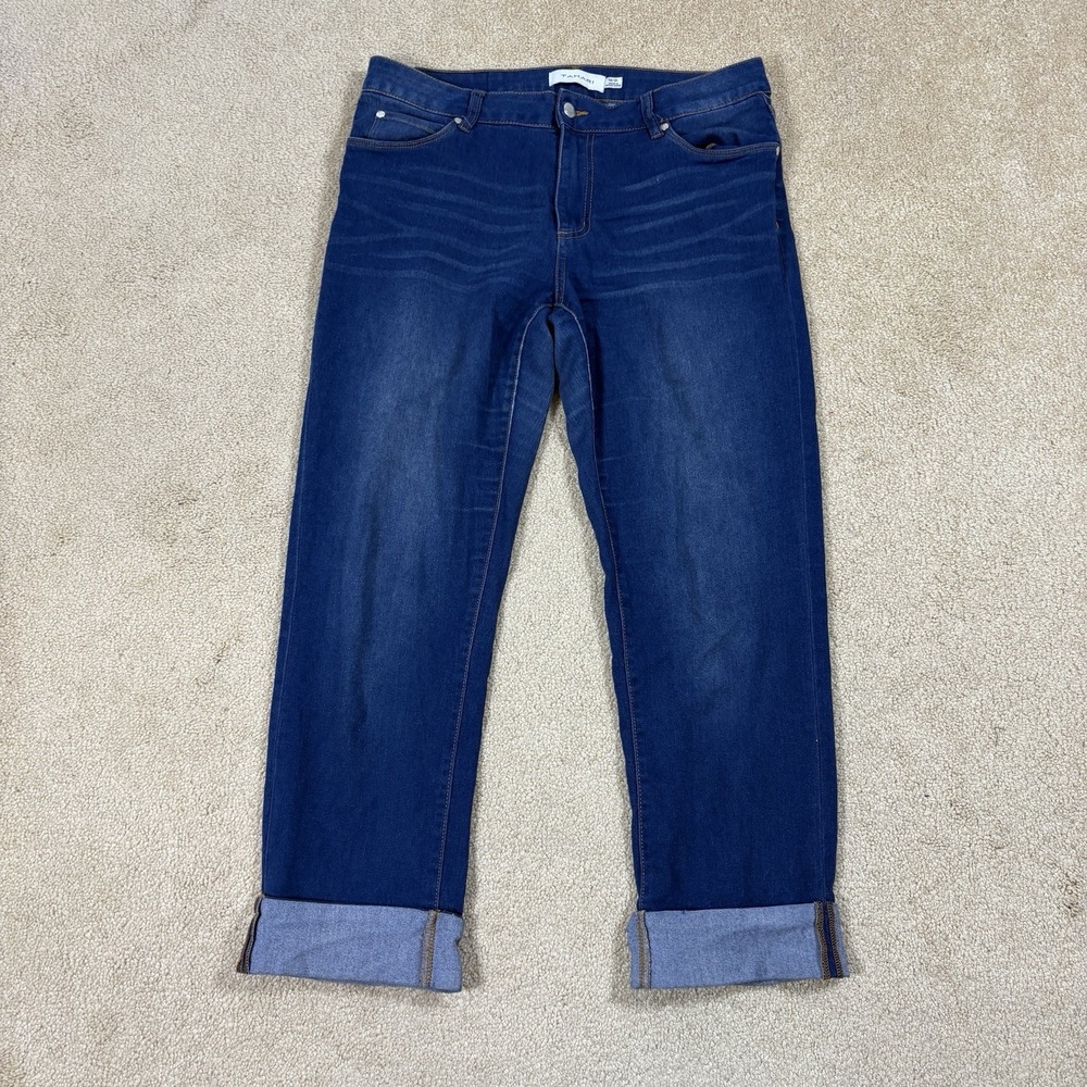 Tahari Womens Sz 12/31 Jeans Mid-Rise Cuffed Straight Premium Denim Blue Stretch